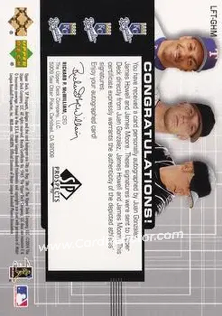 2004 SP Prospects - Link to the Future Triple Autographs #LFT-GHM - Juan Gonzalez - James Howell - James Moore - Kansas City Royals - Back