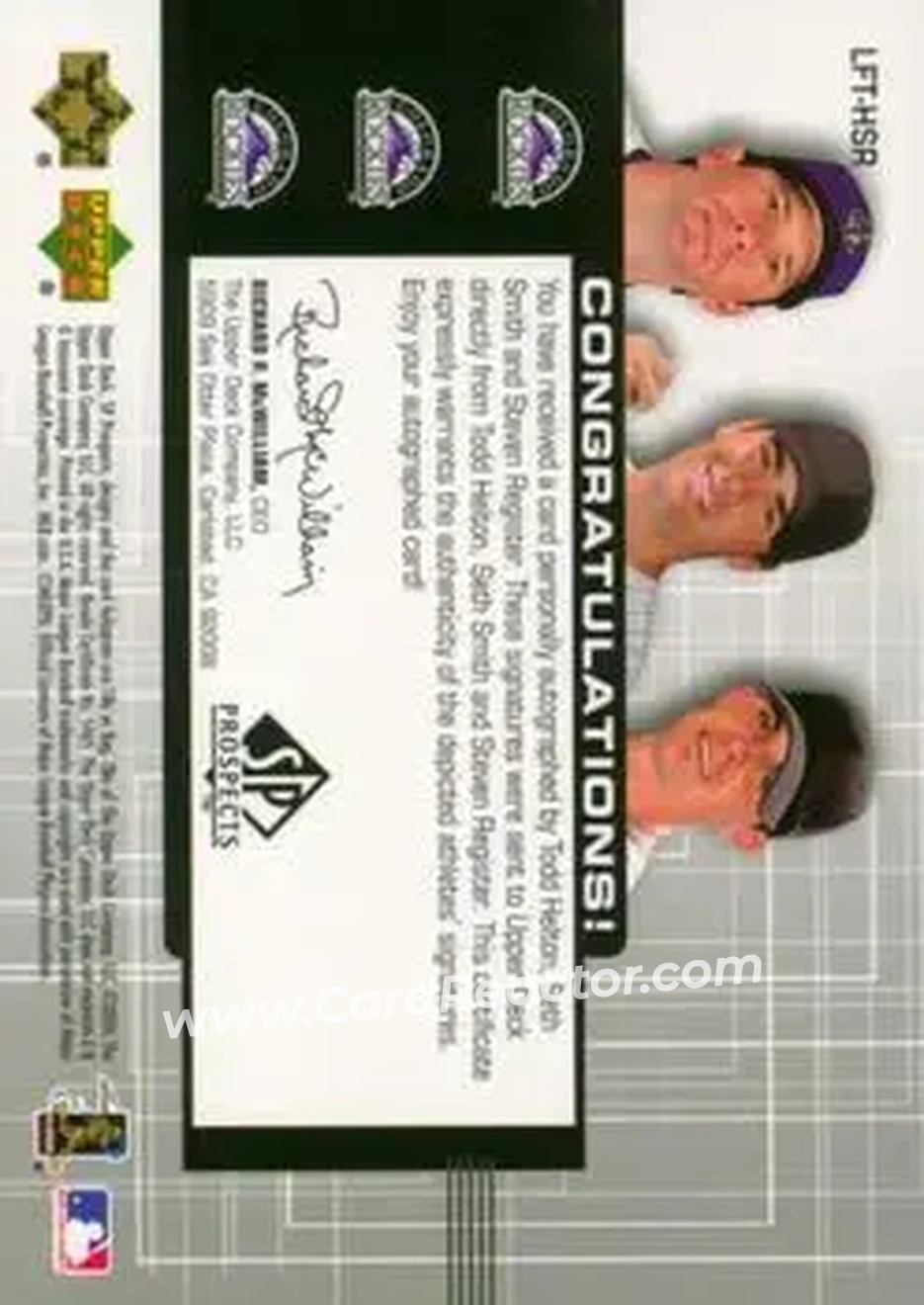 2004 SP Prospects - Link to the Future Triple Autographs #LFT-HSR - Todd Helton - Seth Smith - Steven Register - Colorado Rockies - Back