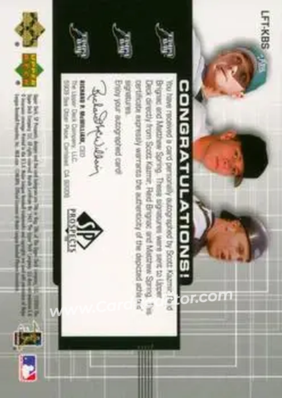 2004 SP Prospects - Link to the Future Triple Autographs #LFT-KBS - Scott Kazmir - Reid Brignac - Matthew Spring - Tampa Bay Devil Rays - Back