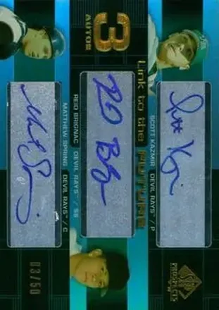 2004 SP Prospects #LFT-KBS Link to the Future Triple Autographs Scott Kazmir - Reid Brignac - Matthew Spring