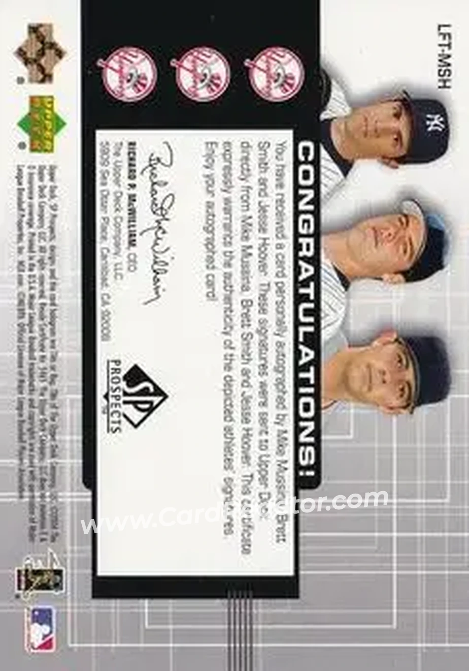 2004 SP Prospects - Link to the Future Triple Autographs #LFT-MSH - Mike Mussina - Brett Smith - Jesse Hoover - New York Yankees - Back