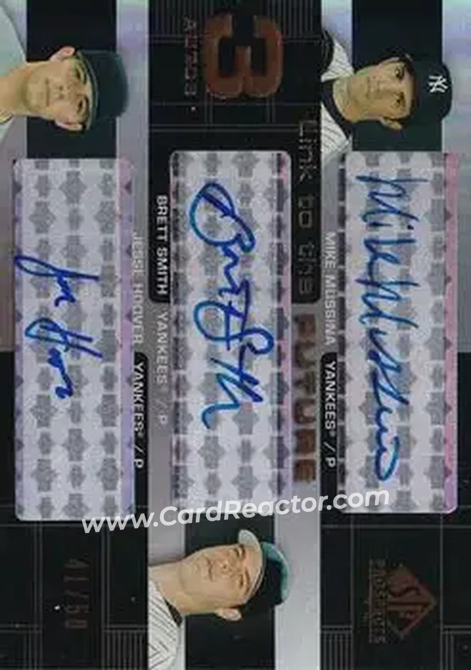 2004 SP Prospects - Link to the Future Triple Autographs #LFT-MSH - Mike Mussina - Brett Smith - Jesse Hoover - New York Yankees - Front