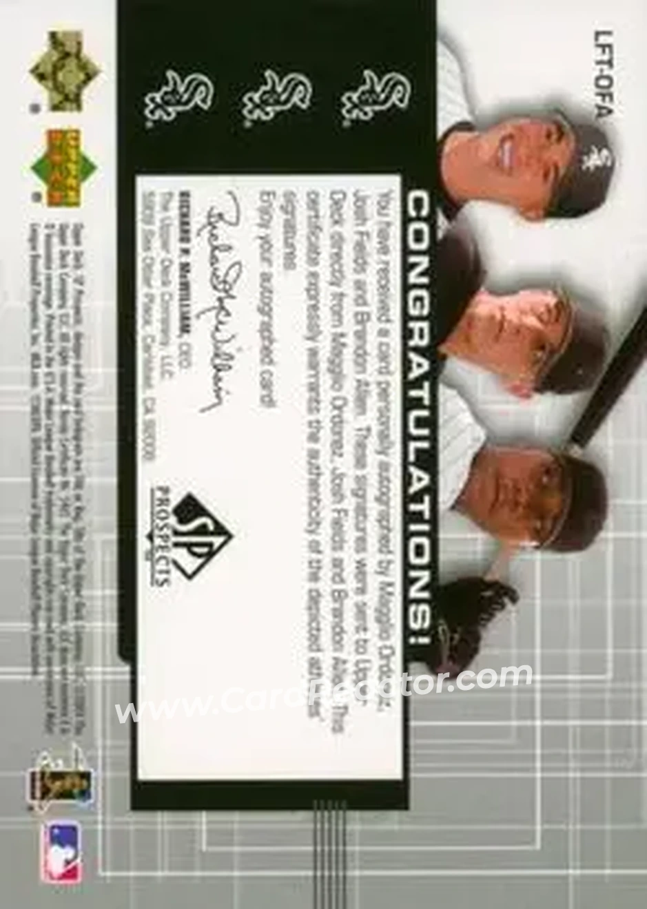 2004 SP Prospects - Link to the Future Triple Autographs #LFT-OFA - Magglio Ordonez - Josh Fields - Brandon Allen - Chicago White Sox - Back
