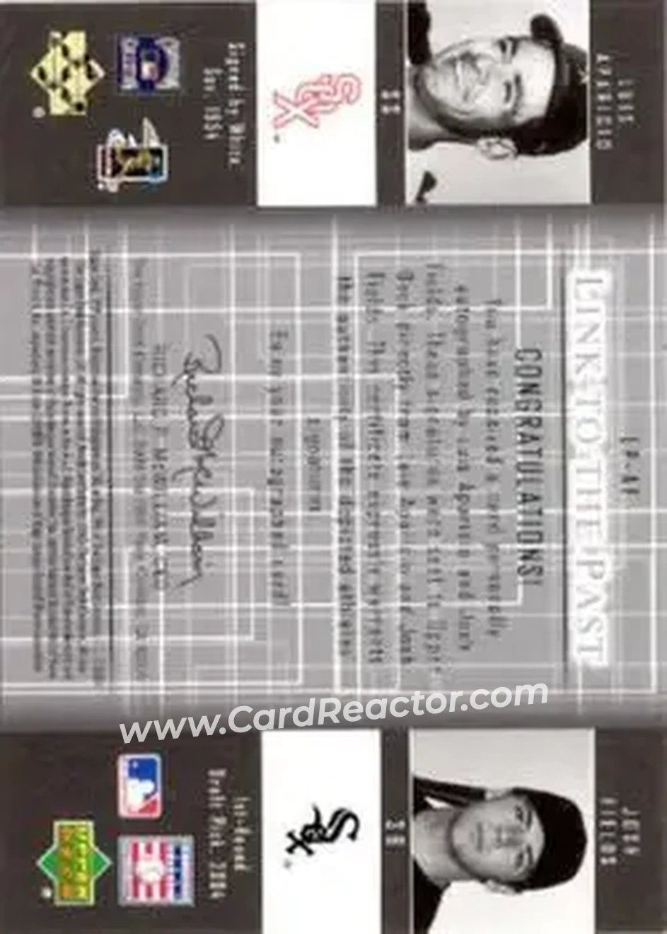 2004 SP Prospects - Link to the Past Dual Autographs #LP-AF - Luis Aparicio - Josh Fields - Chicago White Sox - Back