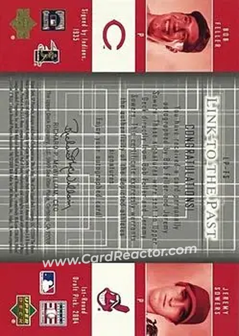2004 SP Prospects - Link to the Past Dual Autographs #LP-FS - Bob Feller - Jeremy Sowers - Cleveland Indians - Back