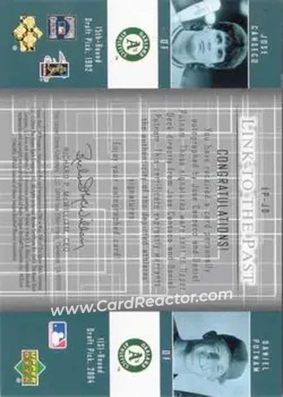 2004 SP Prospects - Link to the Past Dual Autographs #LP-JD - Jose Canseco - Danny Putnam - Oakland Athletics - Back