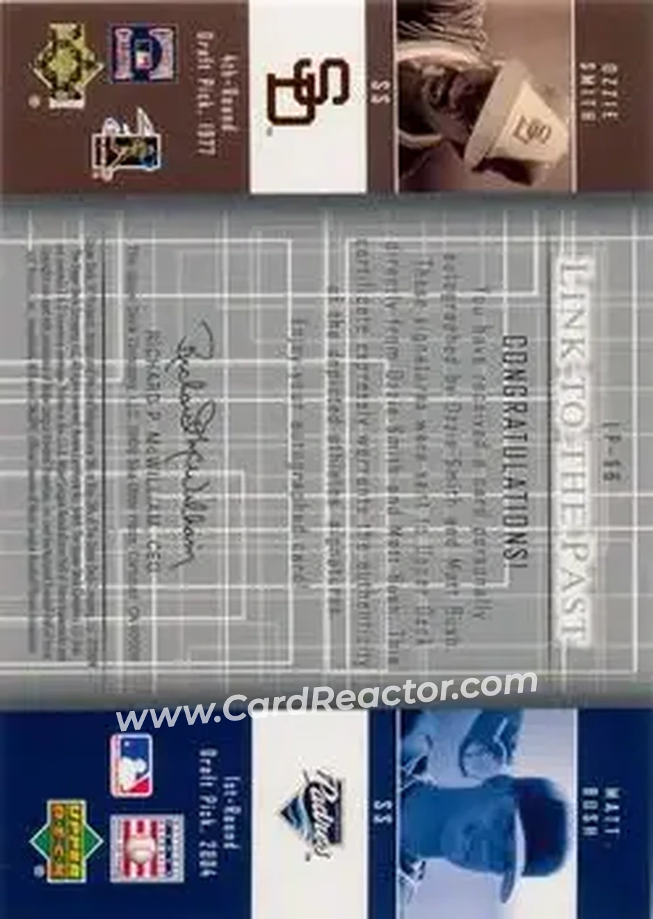 2004 SP Prospects - Link to the Past Dual Autographs #LP-SB - Ozzie Smith - Matt Bush - San Diego Padres - Back