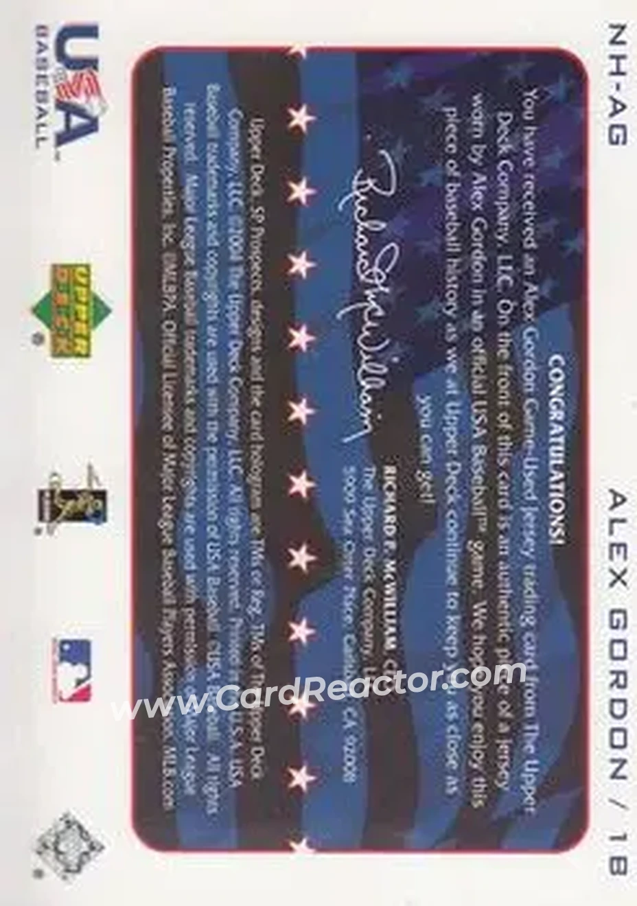 2004 SP Prospects - National Honors USA Jersey #NH-AG - Alex Gordon - USA - Back