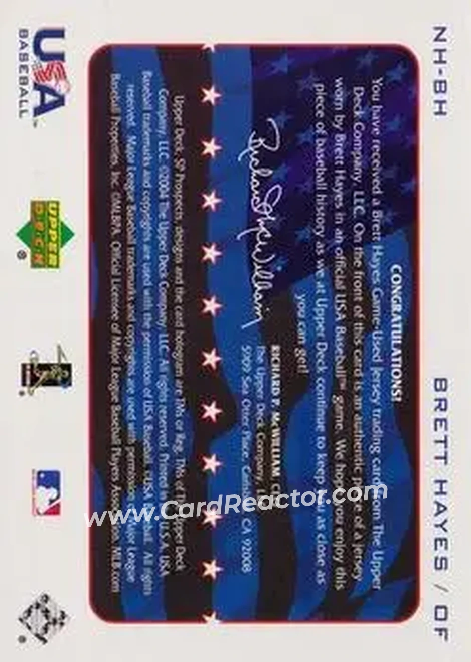 2004 SP Prospects - National Honors USA Jersey #NH-BH - Brett Hayes - USA - Back