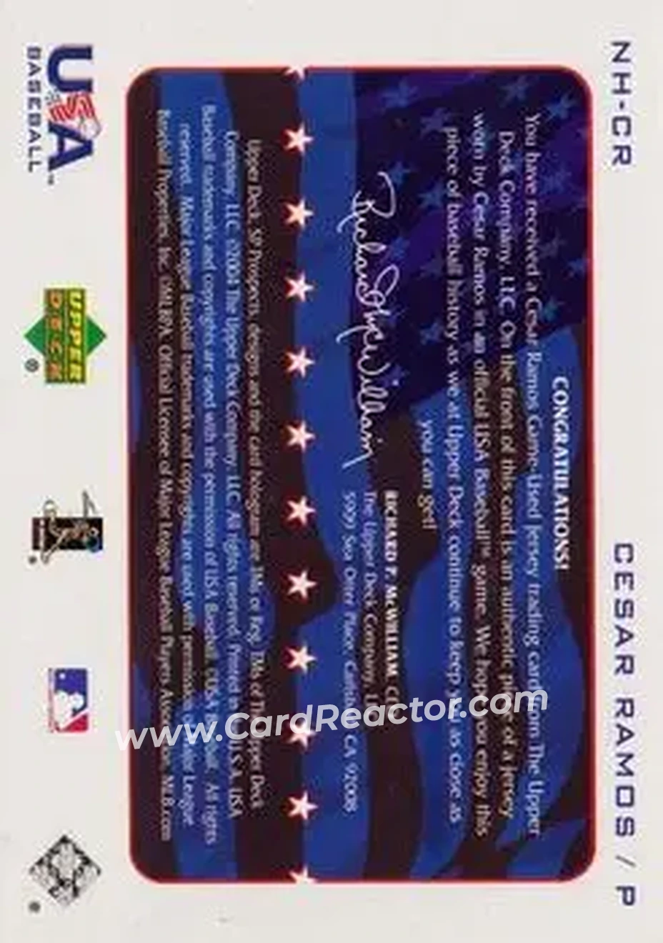 2004 SP Prospects - National Honors USA Jersey #NH-CR - Cesar Ramos - USA - Back