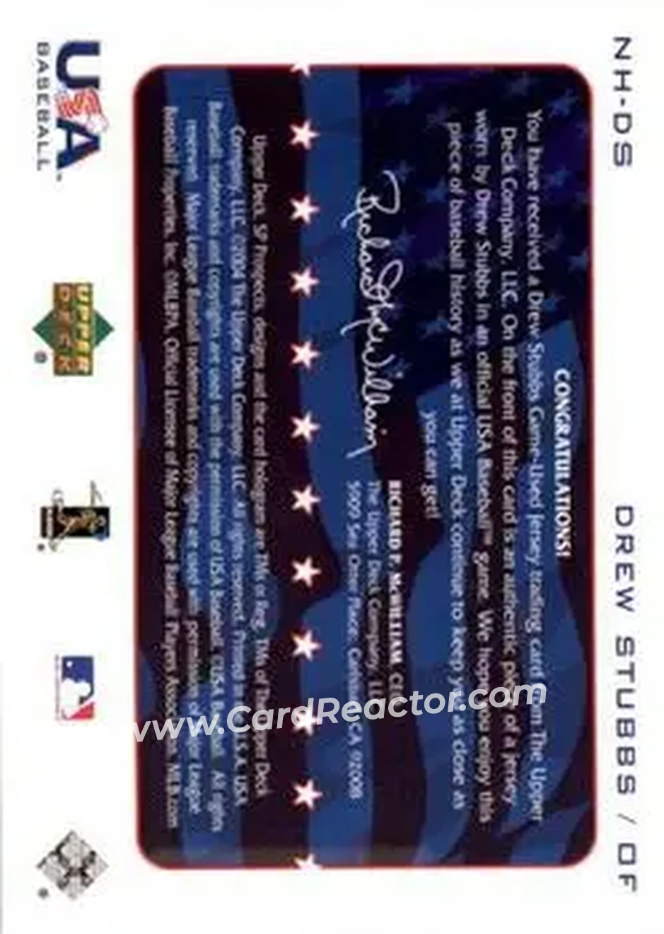 2004 SP Prospects - National Honors USA Jersey #NH-DS - Drew Stubbs - USA - Back