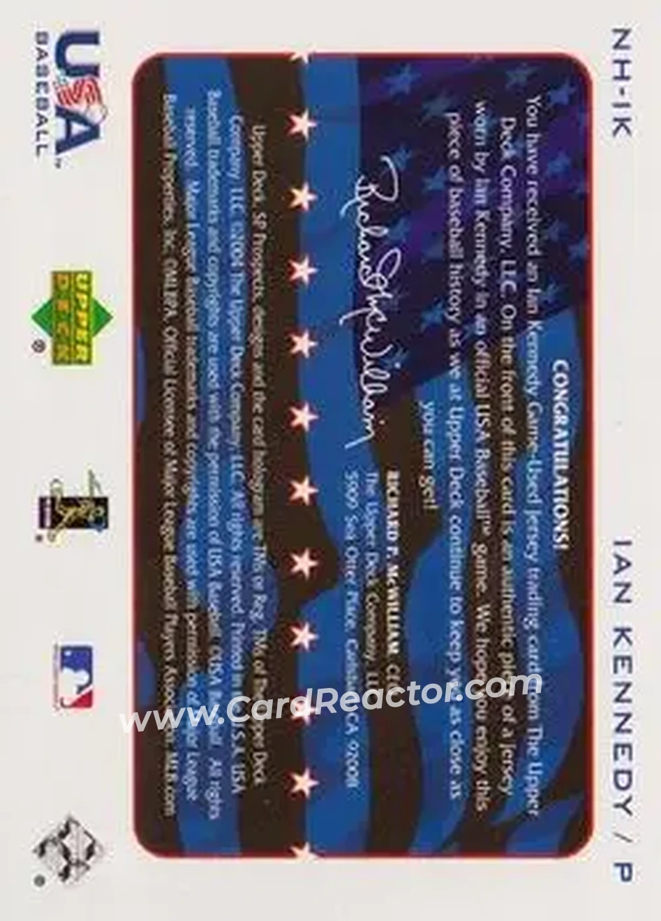 2004 SP Prospects - National Honors USA Jersey #NH-IK - Ian Kennedy - USA - Back
