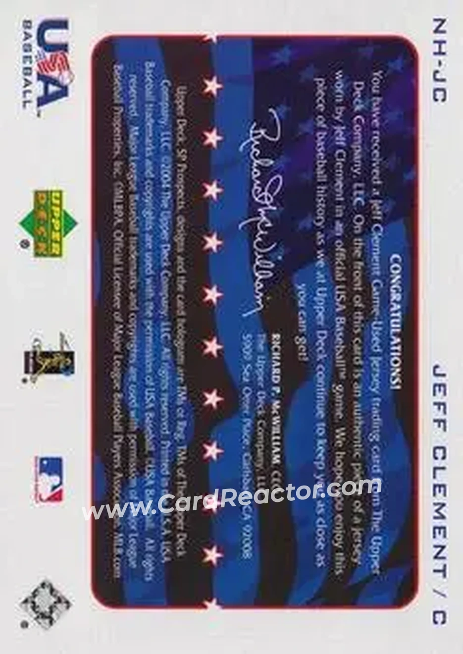 2004 SP Prospects - National Honors USA Jersey #NH-JC - Jeff Clement - USA - Back