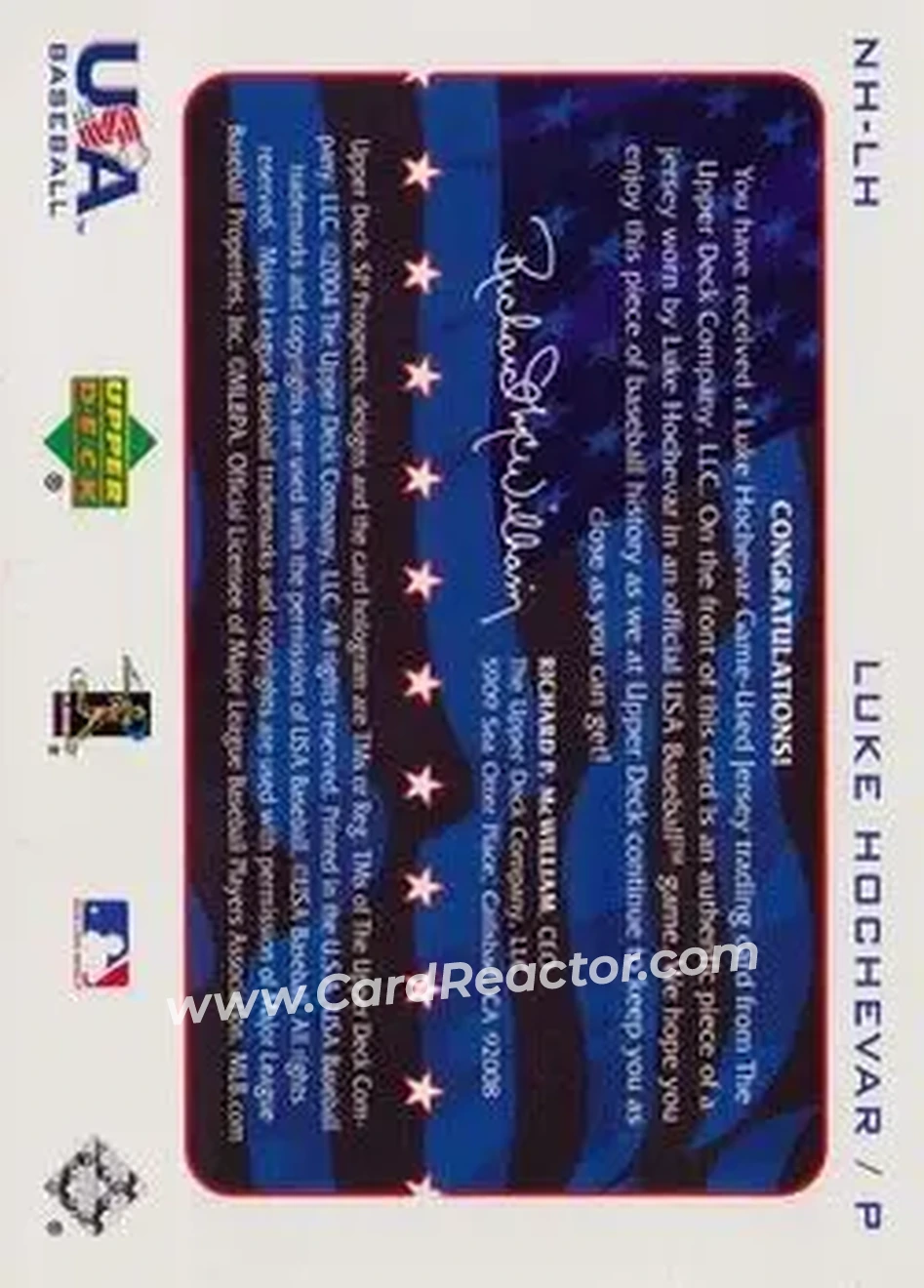 2004 SP Prospects - National Honors USA Jersey #NH-LH - Luke Hochevar - USA - Back