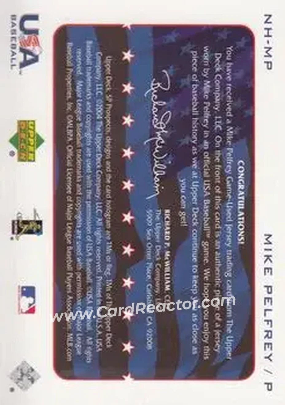 2004 SP Prospects - National Honors USA Jersey #NH-MP - Mike Pelfrey - USA - Back