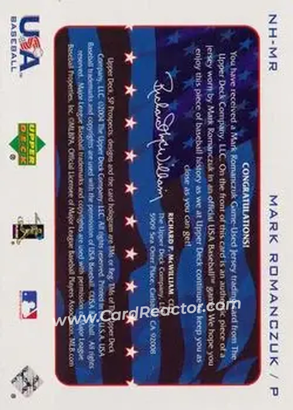 2004 SP Prospects - National Honors USA Jersey #NH-MR - Mark Romanczuk - USA - Back