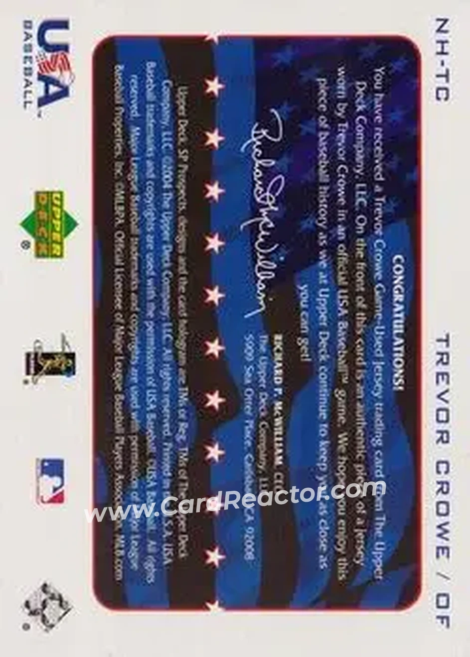 2004 SP Prospects - National Honors USA Jersey #NH-TC - Trevor Crowe - USA - Back
