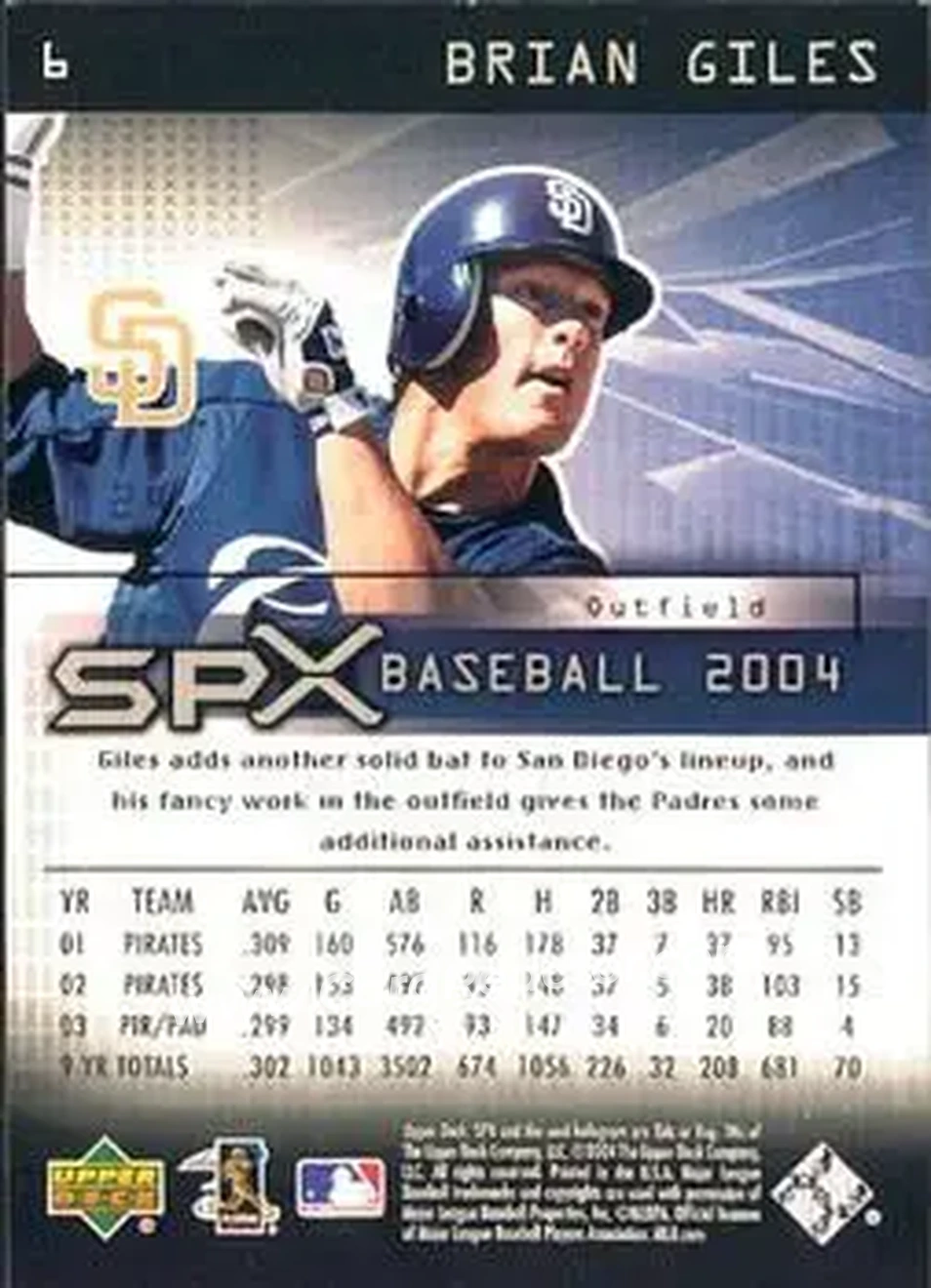 2004 SPx #6 - Brian Giles - San Diego Padres - Back 2004 SPx #6 - Brian Giles - San Diego Padres - Back