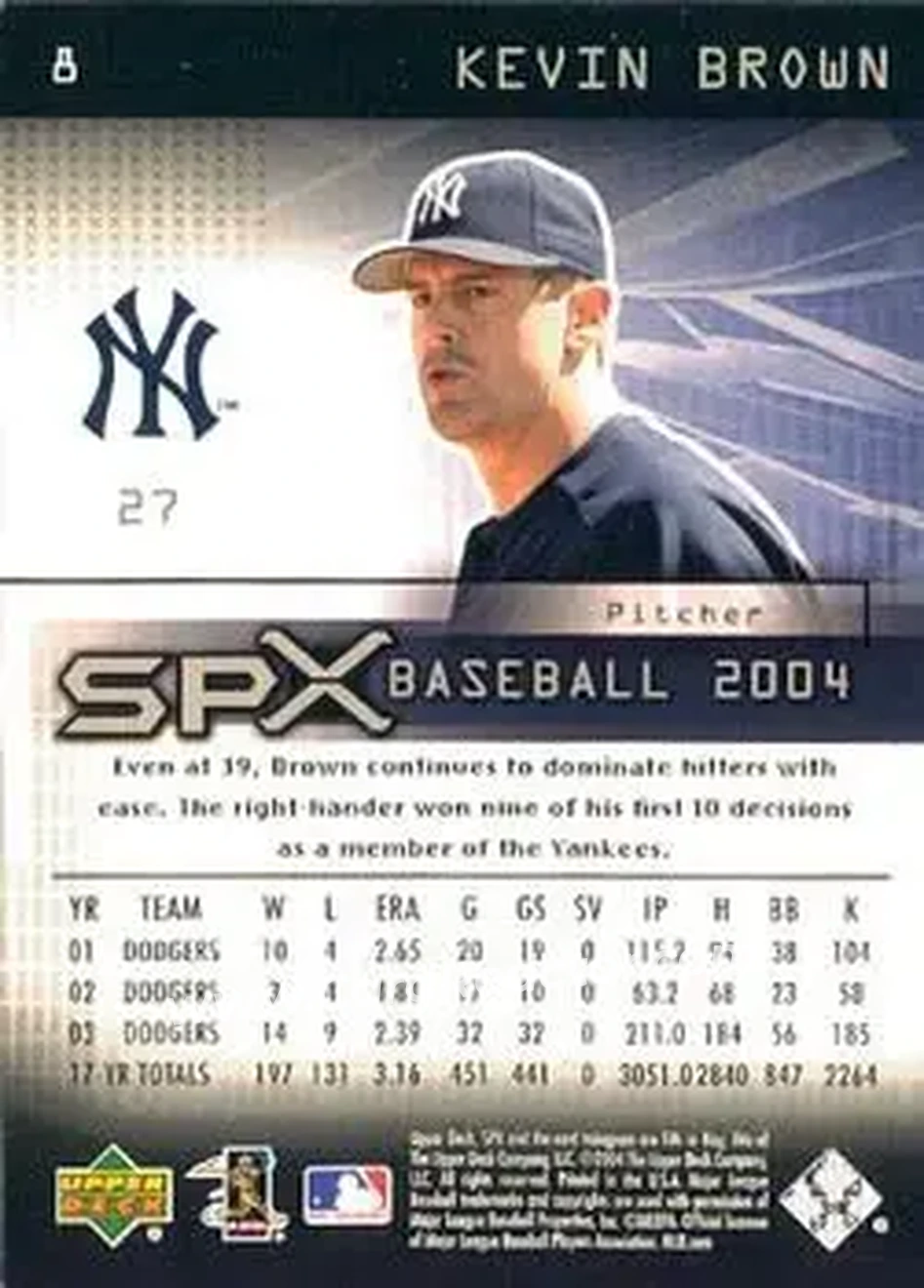 2004 SPx #8 - Kevin Brown - New York Yankees - Back 2004 SPx #8 - Kevin Brown - New York Yankees - Back