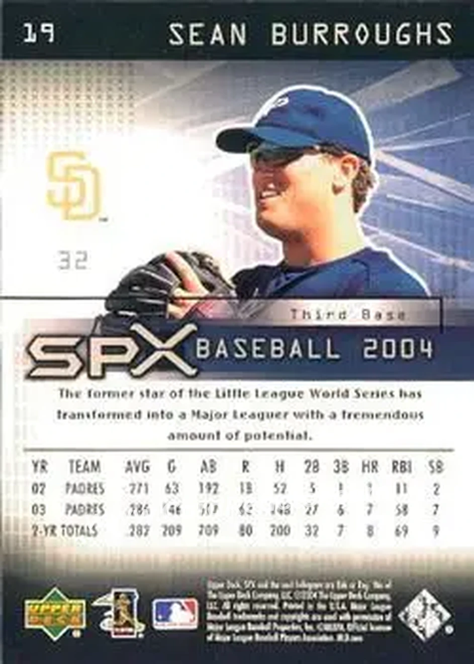 2004 SPx #19 - Sean Burroughs - San Diego Padres - Back 2004 SPx #19 - Sean Burroughs - San Diego Padres - Back