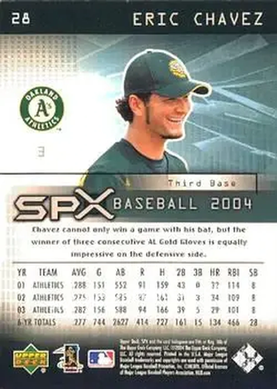 2004 SPx #28 - Eric Chavez - Oakland Athletics - Back 2004 SPx #28 - Eric Chavez - Oakland Athletics - Back