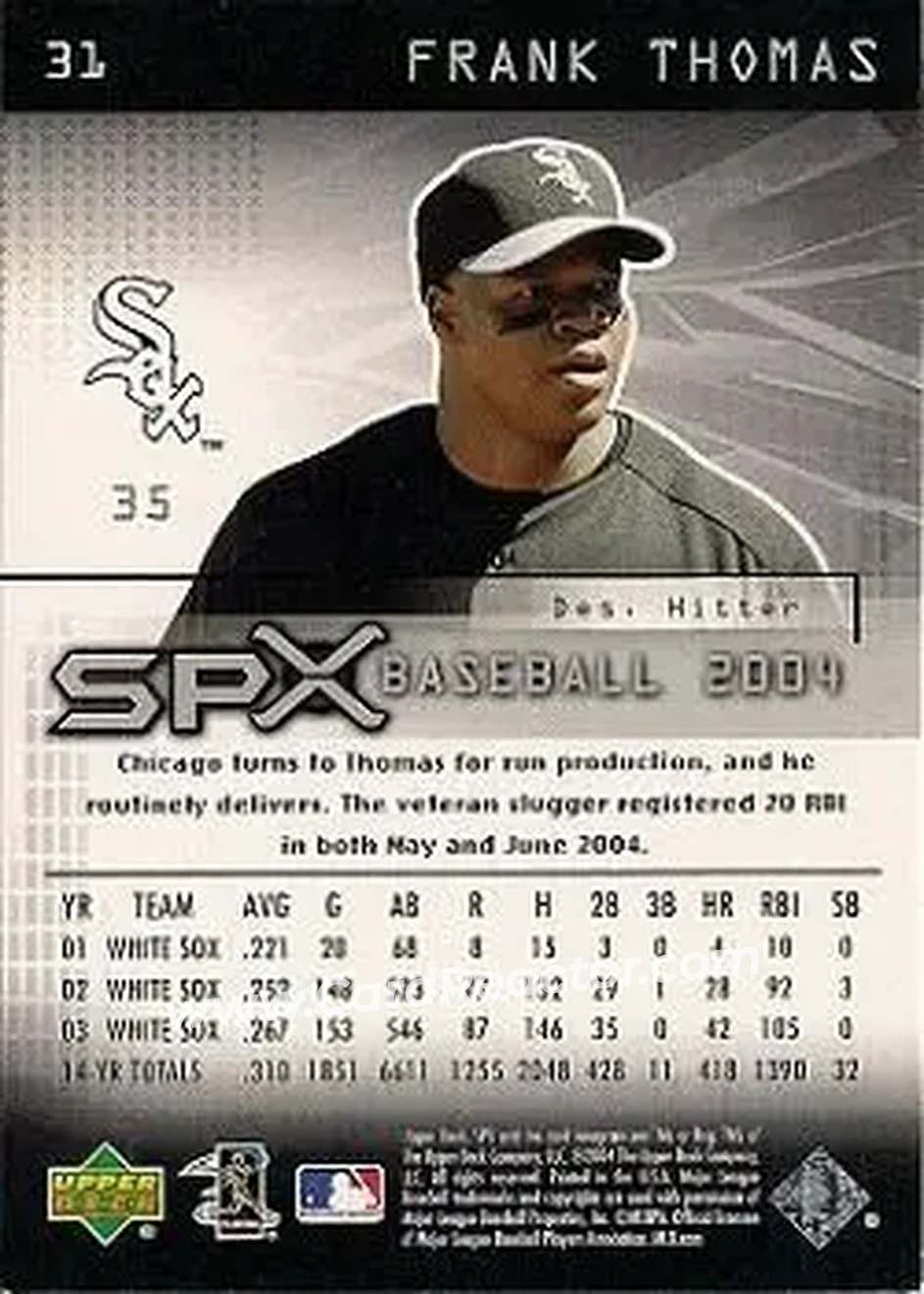 2004 SPx #31 - Frank Thomas - Chicago White Sox - Back 2004 SPx #31 - Frank Thomas - Chicago White Sox - Back