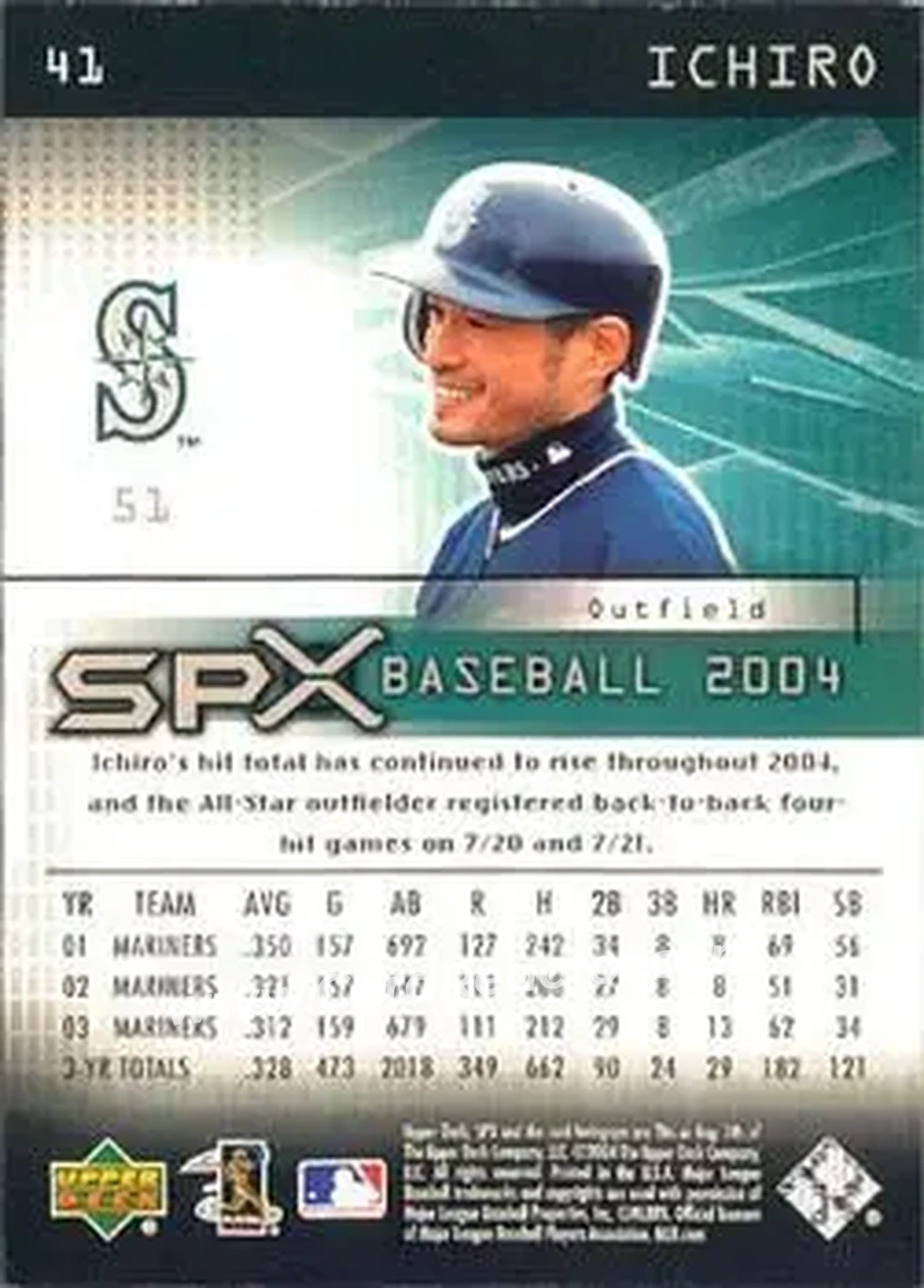 2004 SPx #41 - Ichiro - Seattle Mariners - Back 2004 SPx #41 - Ichiro - Seattle Mariners - Back