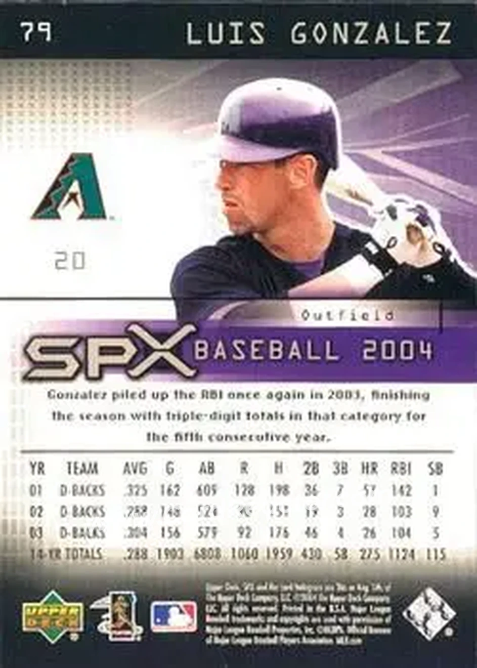 2004 SPx #79 - Luis Gonzalez - Arizona Diamondbacks - Back 2004 SPx #79 - Luis Gonzalez - Arizona Diamondbacks - Back