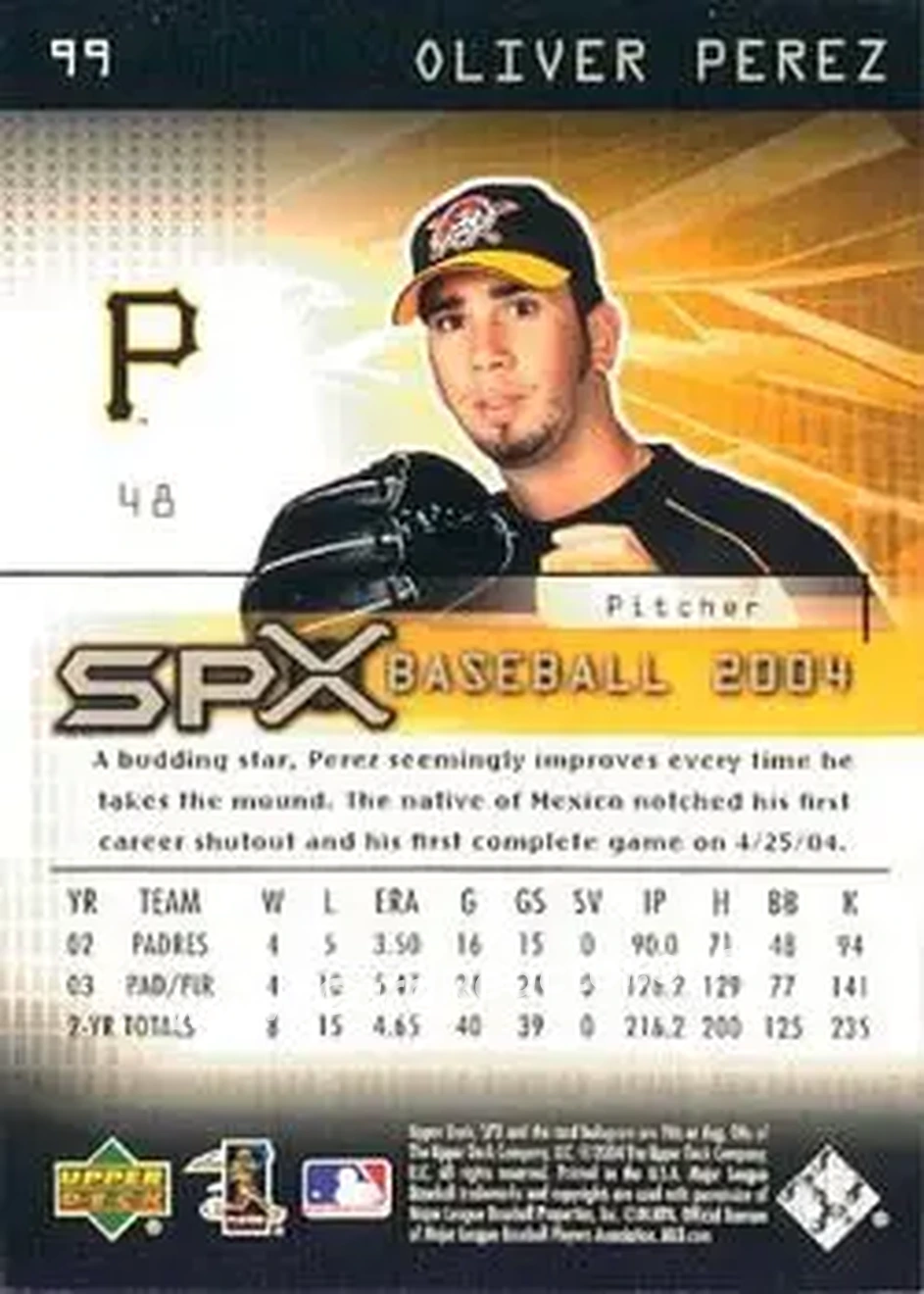 2004 SPx #99 - Oliver Perez - Pittsburgh Pirates - Back