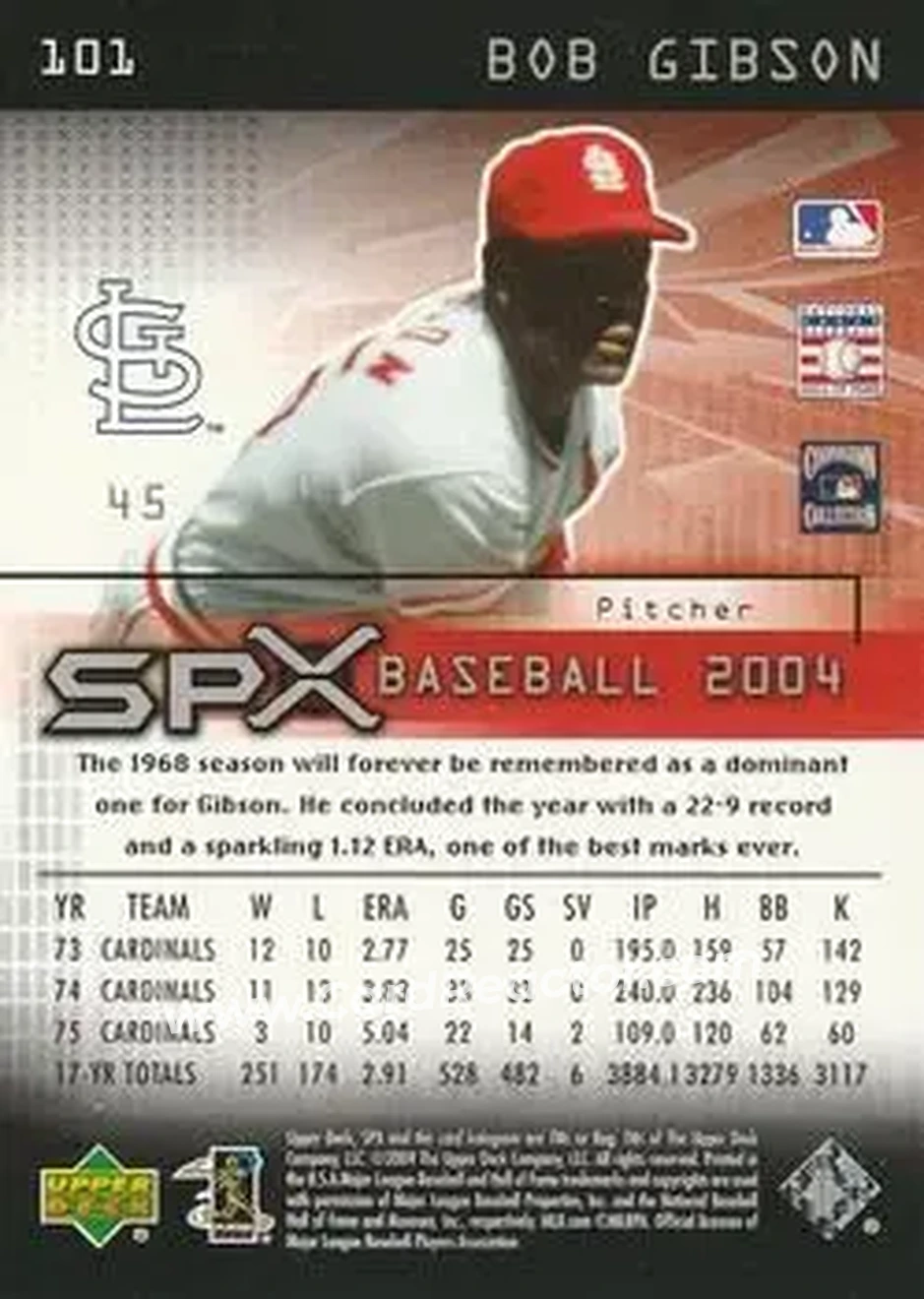 2004 SPx #101 - Bob Gibson - St. Louis Cardinals - Back