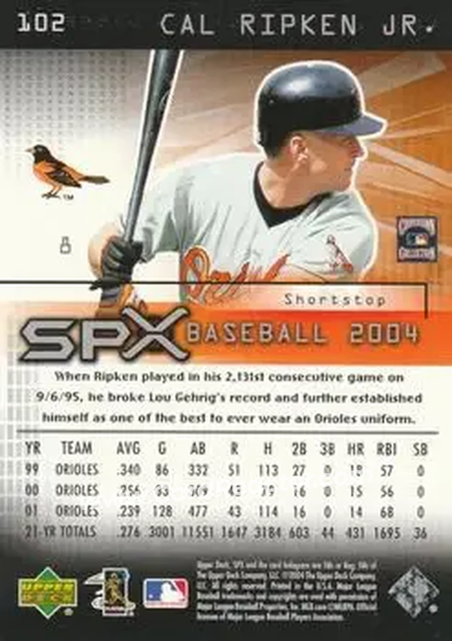 2004 SPx #102 - Cal Ripken - Baltimore Orioles - Back