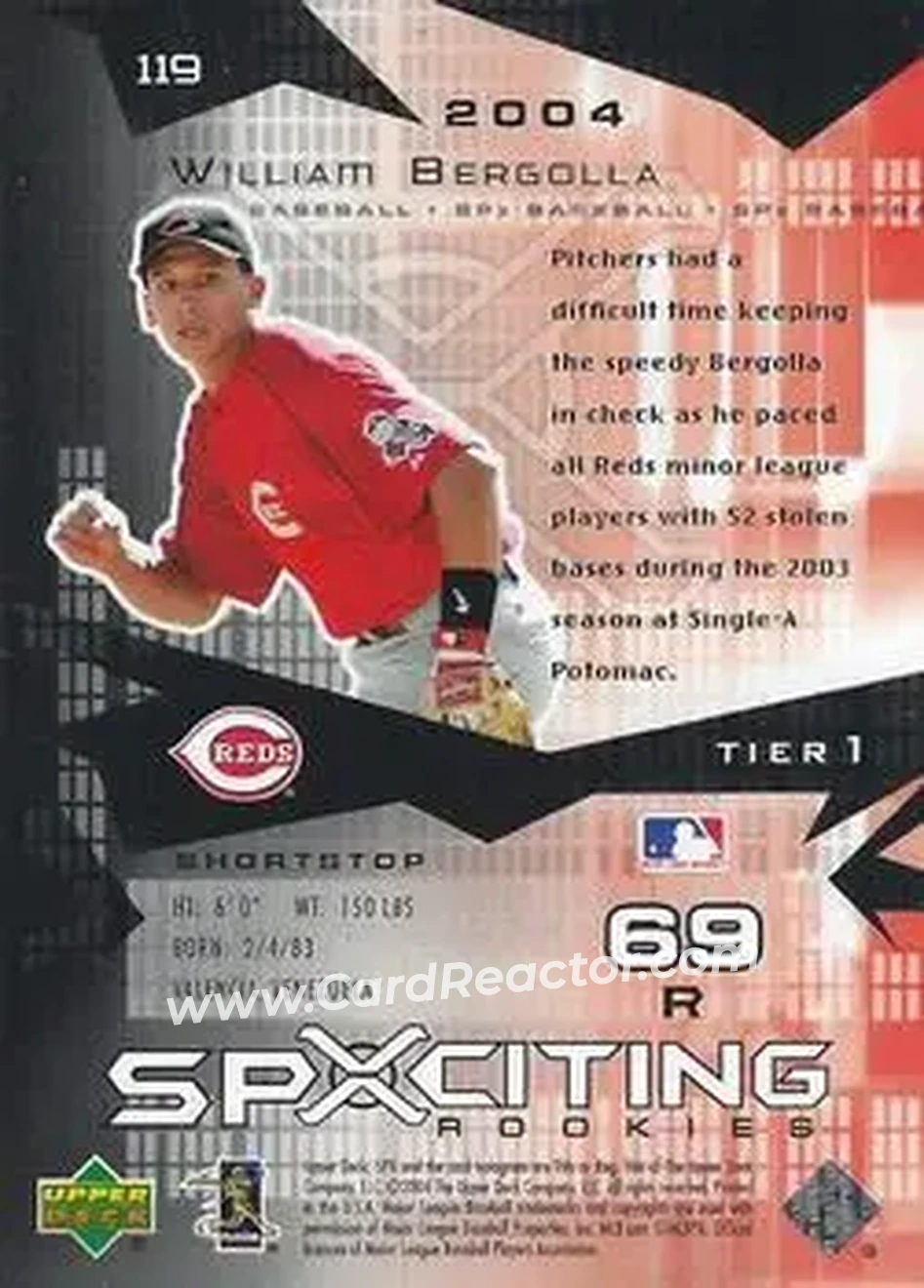 2004 SPx #119 - William Bergolla - Cincinnati Reds - Back 2004 SPx #119 - William Bergolla - Cincinnati Reds - Back