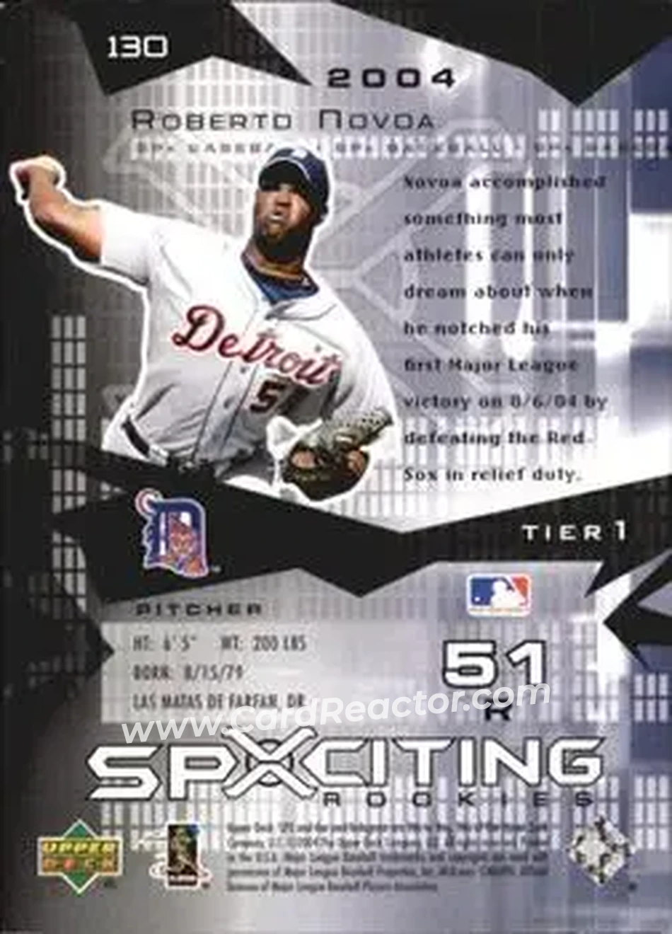2004 SPx #130 - Roberto Novoa - Detroit Tigers - Back 2004 SPx #130 - Roberto Novoa - Detroit Tigers - Back