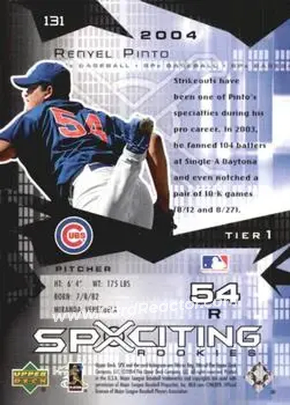 2004 SPx #131 - Renyel Pinto - Chicago Cubs - Back 2004 SPx #131 - Renyel Pinto - Chicago Cubs - Back