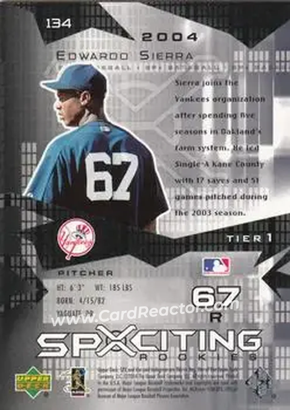 2004 SPx #134 - Edwardo Sierra - New York Yankees - Back 2004 SPx #134 - Edwardo Sierra - New York Yankees - Back