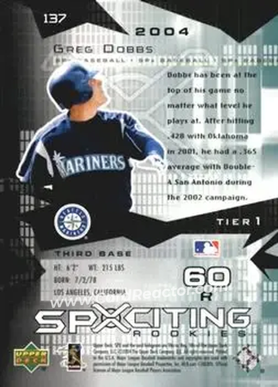 2004 SPx #137 - Greg Dobbs - Seattle Mariners - Back 2004 SPx #137 - Greg Dobbs - Seattle Mariners - Back