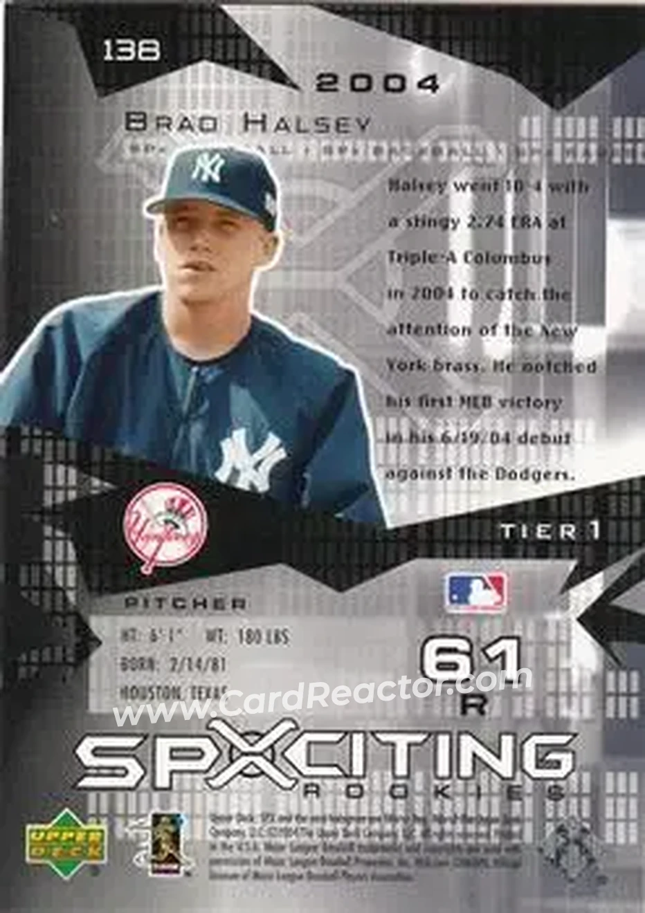 2004 SPx #138 - Brad Halsey - New York Yankees - Back 2004 SPx #138 - Brad Halsey - New York Yankees - Back