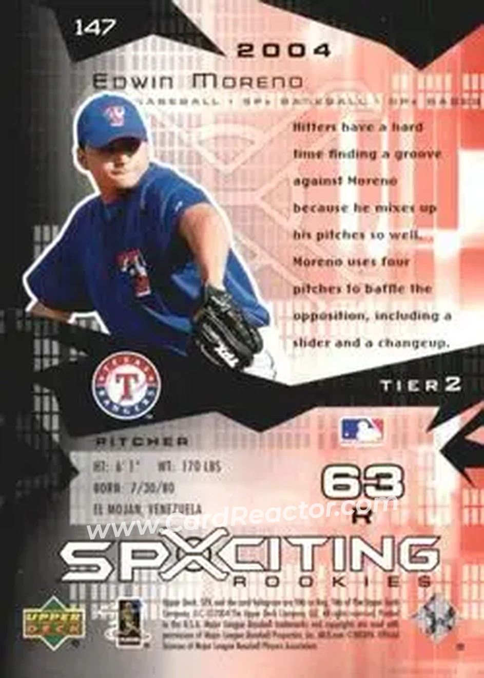 2004 SPx #147 - Edwin Moreno - Texas Rangers - Back 2004 SPx #147 - Edwin Moreno - Texas Rangers - Back