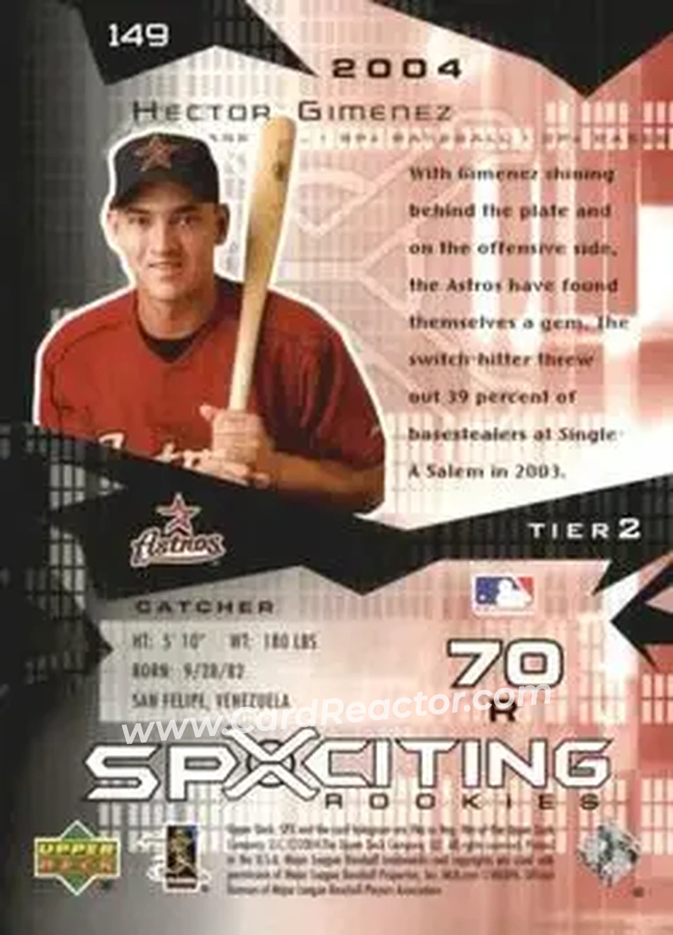 2004 SPx #149 - Hector Gimenez - Houston Astros - Back 2004 SPx #149 - Hector Gimenez - Houston Astros - Back