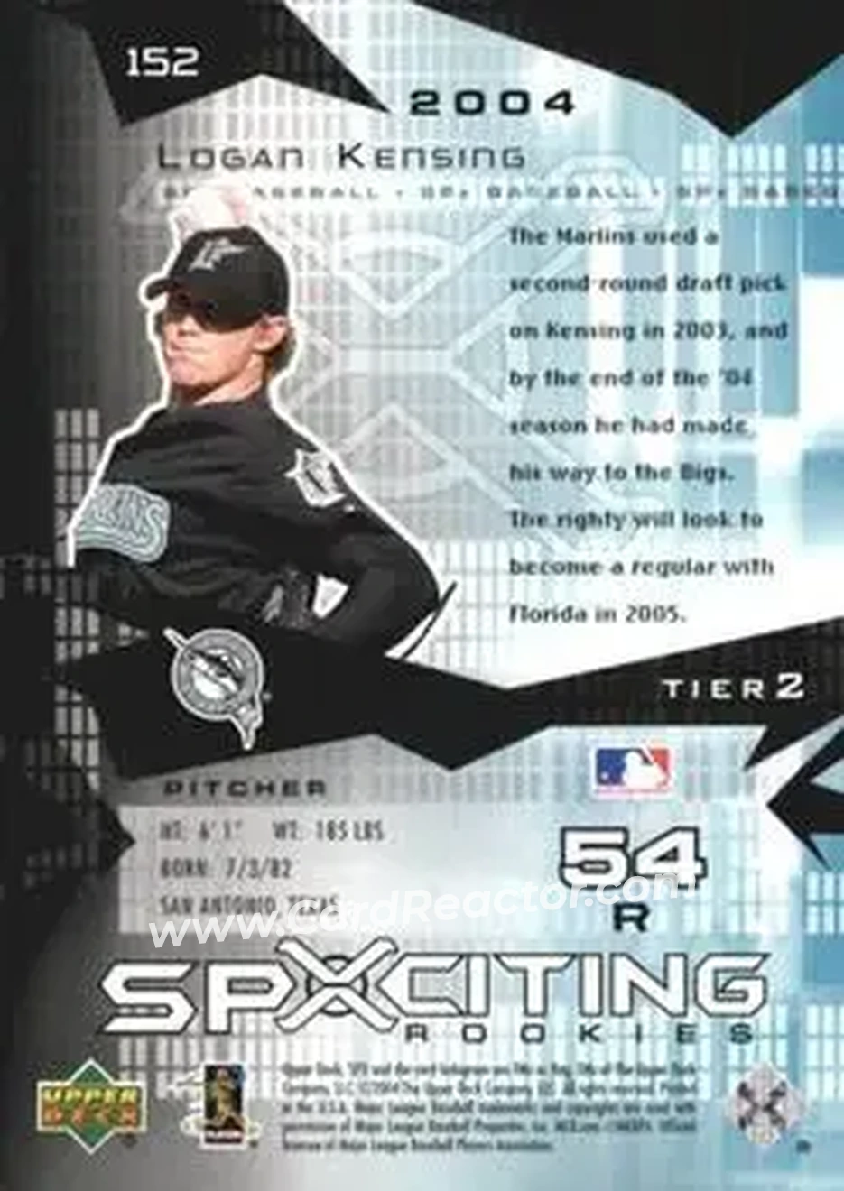 2004 SPx #152 - Logan Kensing - Florida Marlins - Back