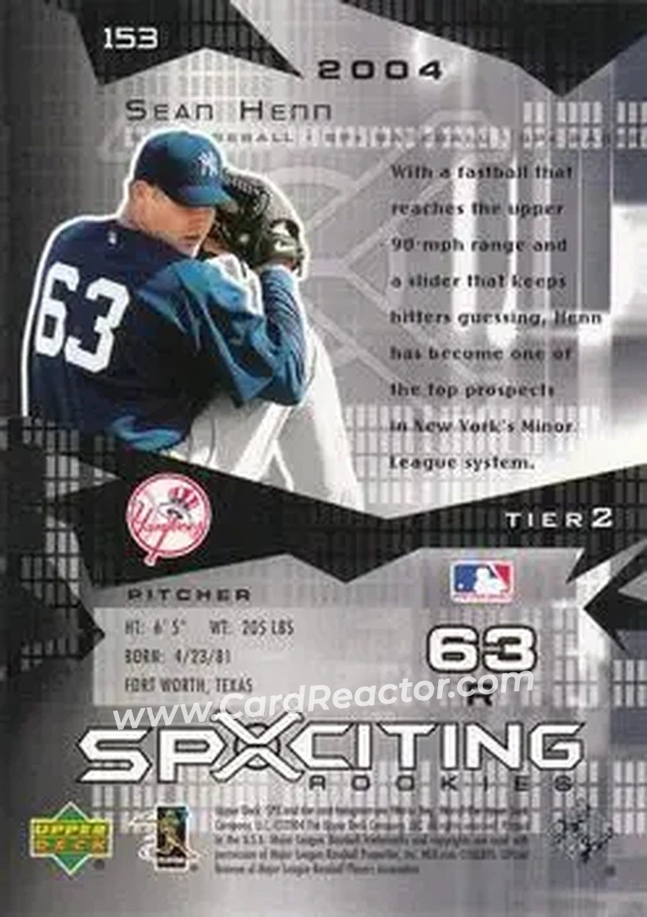 2004 SPx #153 - Sean Henn - New York Yankees - Back 2004 SPx #153 - Sean Henn - New York Yankees - Back