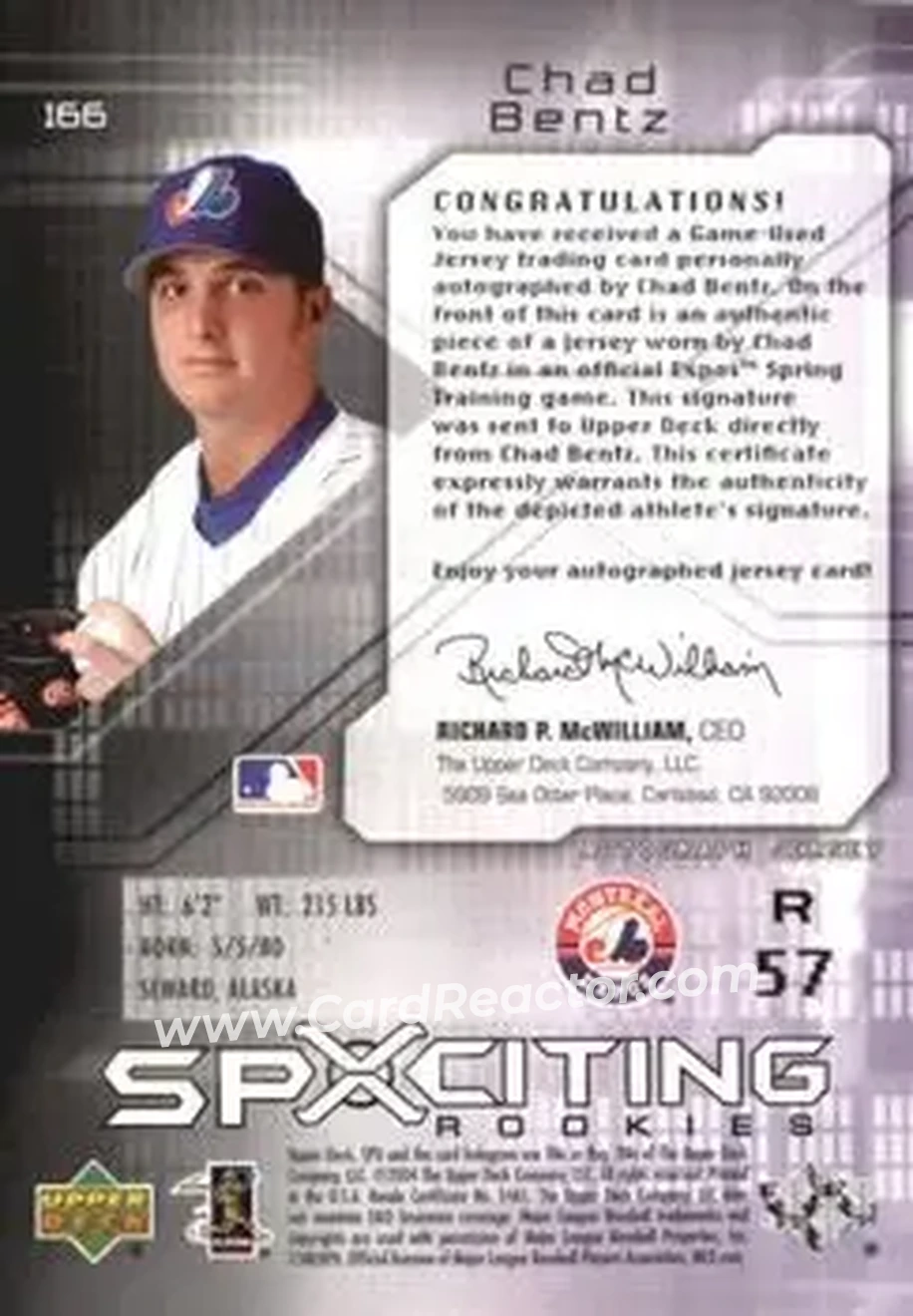 2004 SPx #166 - Chad Bentz - Montreal Expos - Back