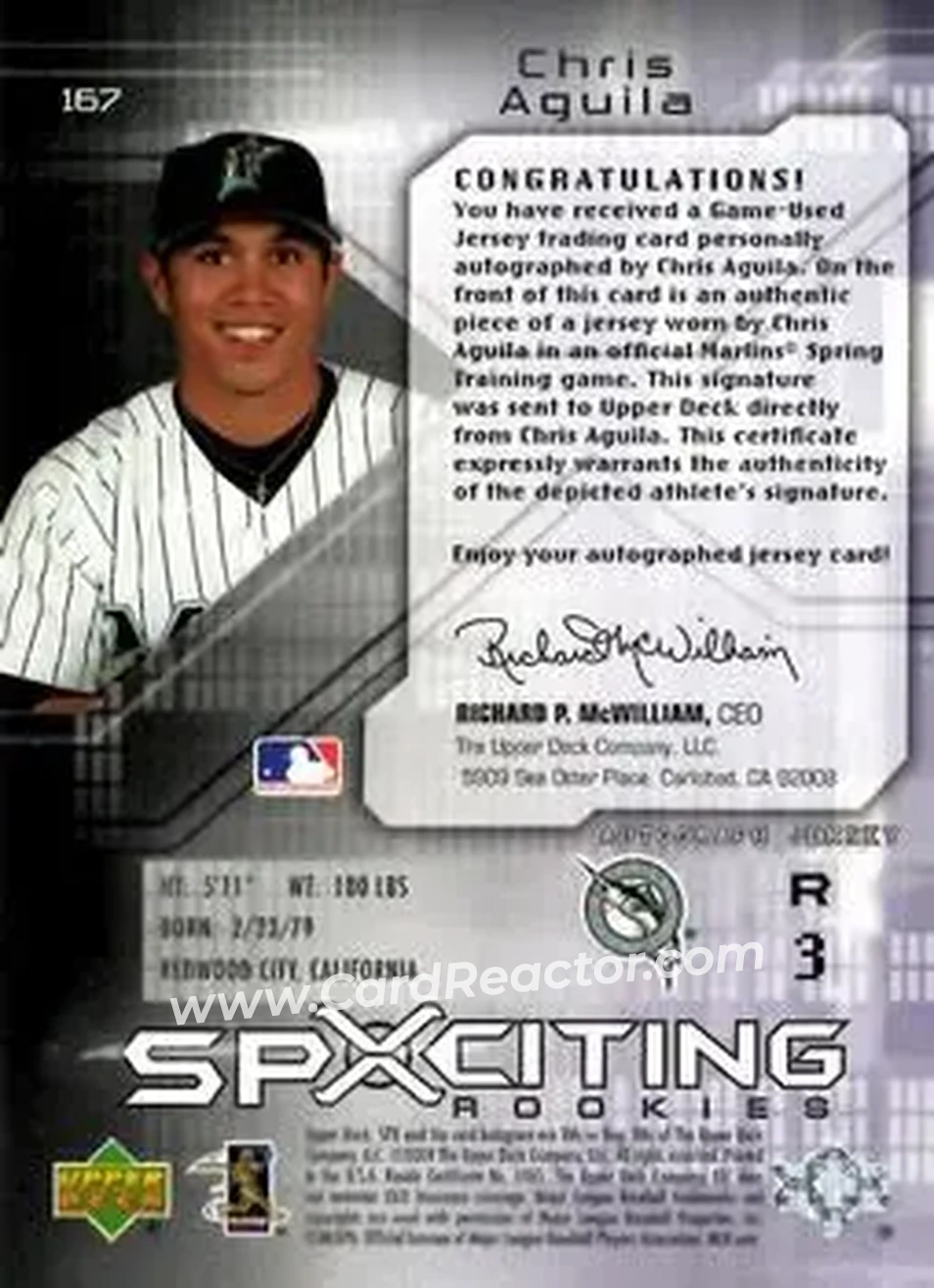2004 SPx #167 - Chris Aguila - Florida Marlins - Back