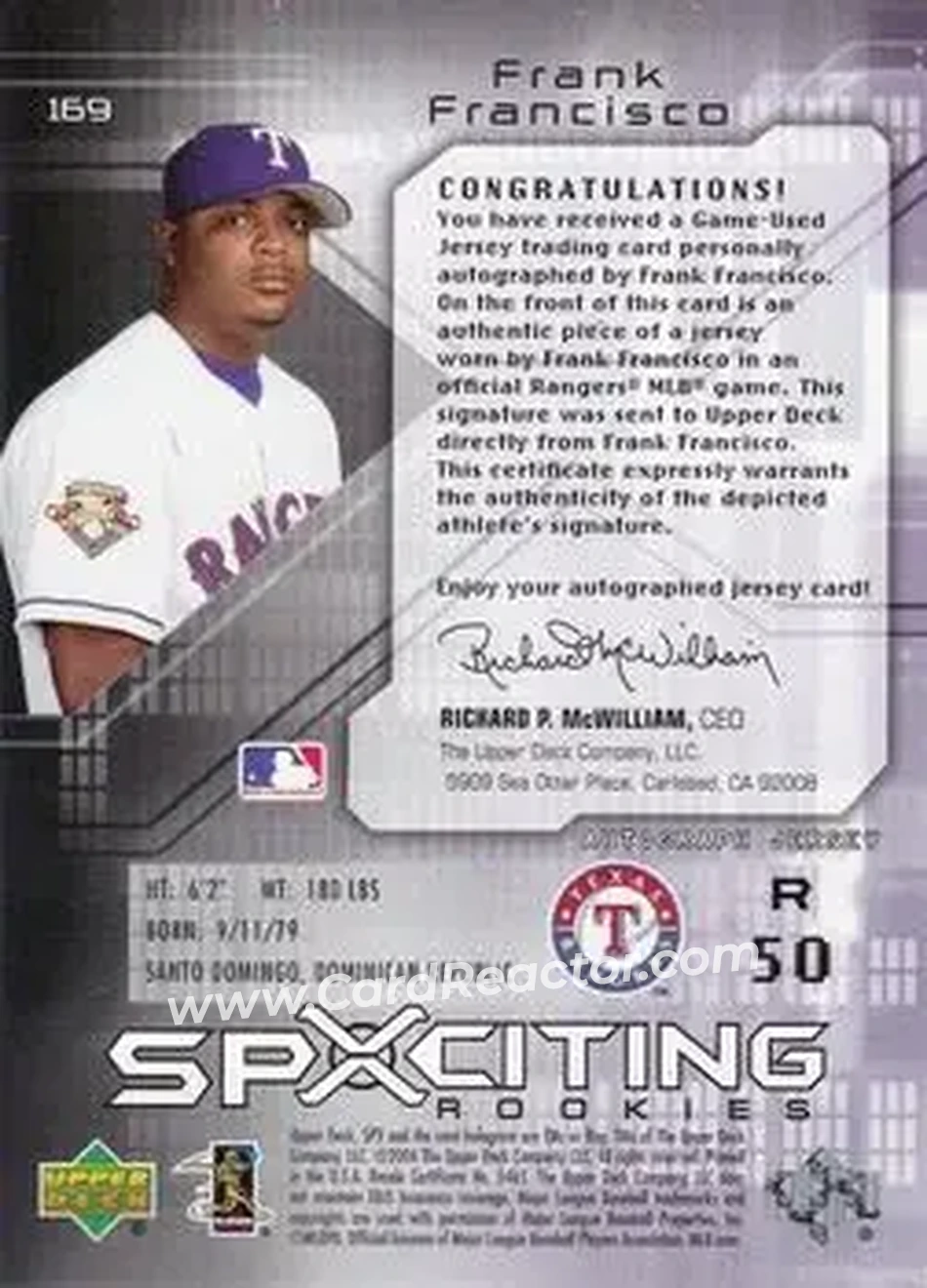 2004 SPx #169 - Frank Francisco - Texas Rangers - Back