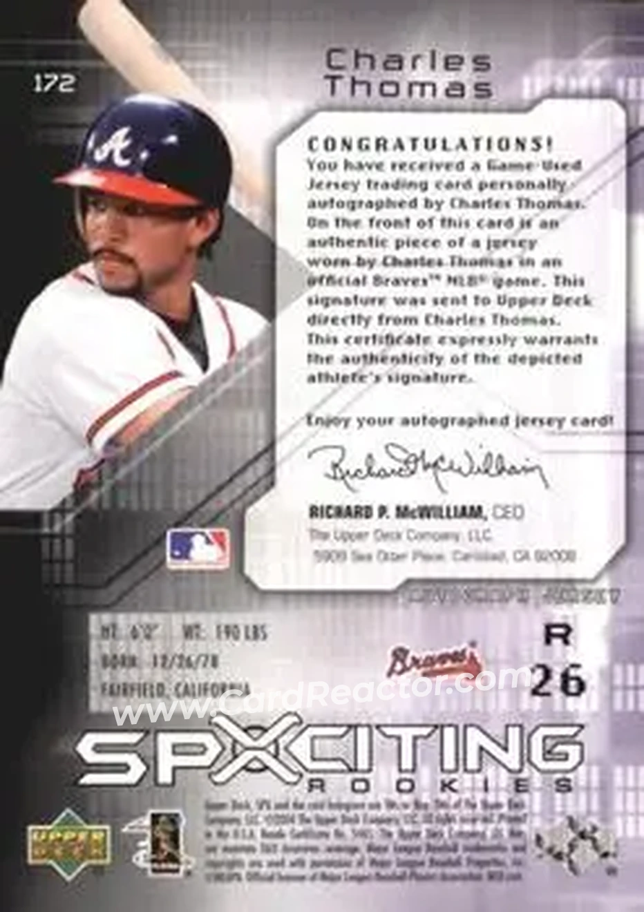 2004 SPx #172 - Charles Thomas - Atlanta Braves - Back