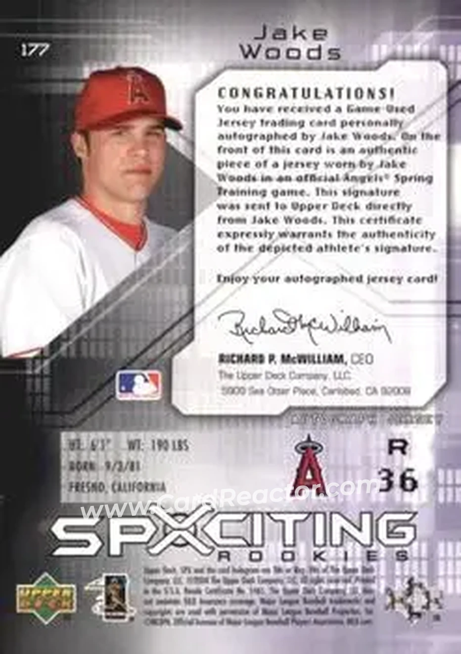 2004 SPx #177 - Jake Woods - Anaheim Angels - Back