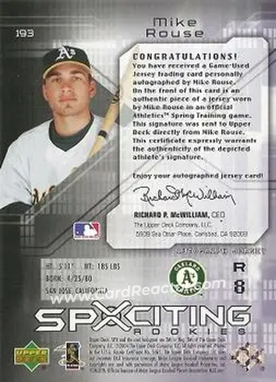 2004 SPx #193 - Mike Rouse - Oakland Athletics - Back