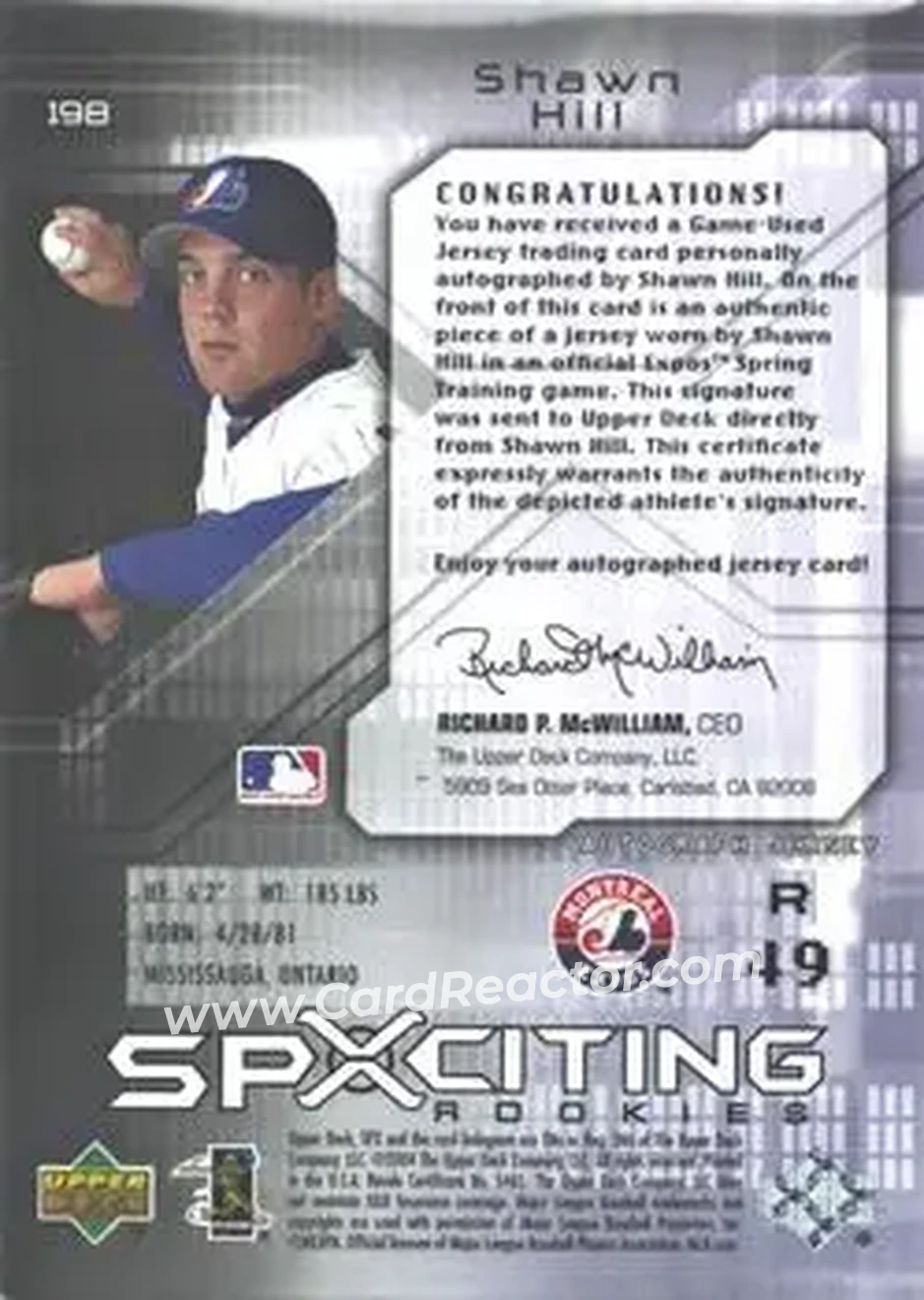 2004 SPx #198 - Shawn Hill - Montreal Expos - Back 2004 SPx #198 - Shawn Hill - Montreal Expos - Back