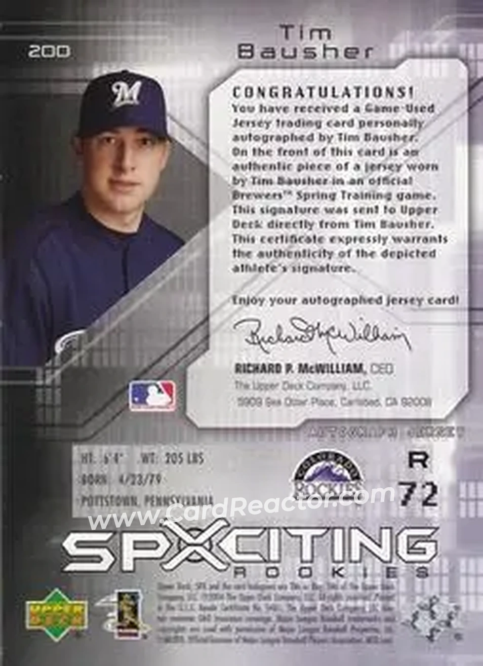 2004 SPx #200 - Tim Bausher - Colorado Rockies - Back 2004 SPx #200 - Tim Bausher - Colorado Rockies - Back