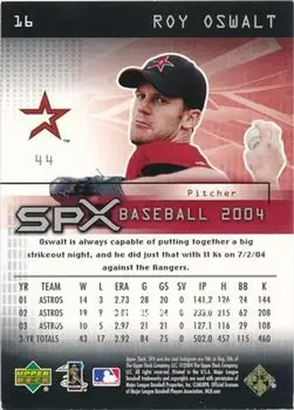 2004 SPx - Spectrum #16 - Roy Oswalt - Houston Astros - Back